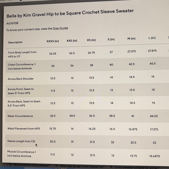 Belle By Kim Gravel, Square Crochet Sleeve sweater NWOT - Picture 14 of 14